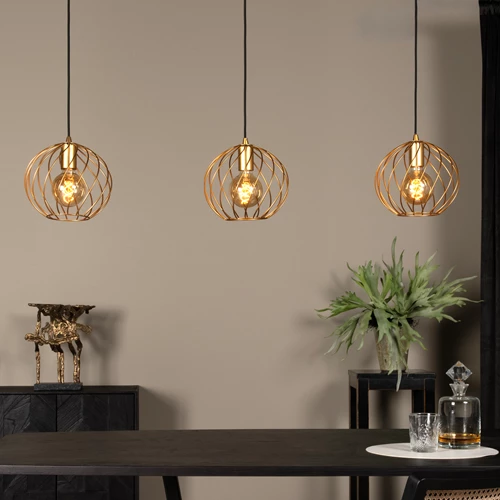 Lucide DANZA - Suspension - 3xE27 - Or Mat / Laiton - ambiance 1